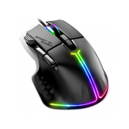 Spirit of Gamer S-PM5RGB PRO-M5, mano derecha, Óptico, USB tipo A, 12800 DPI, Negro