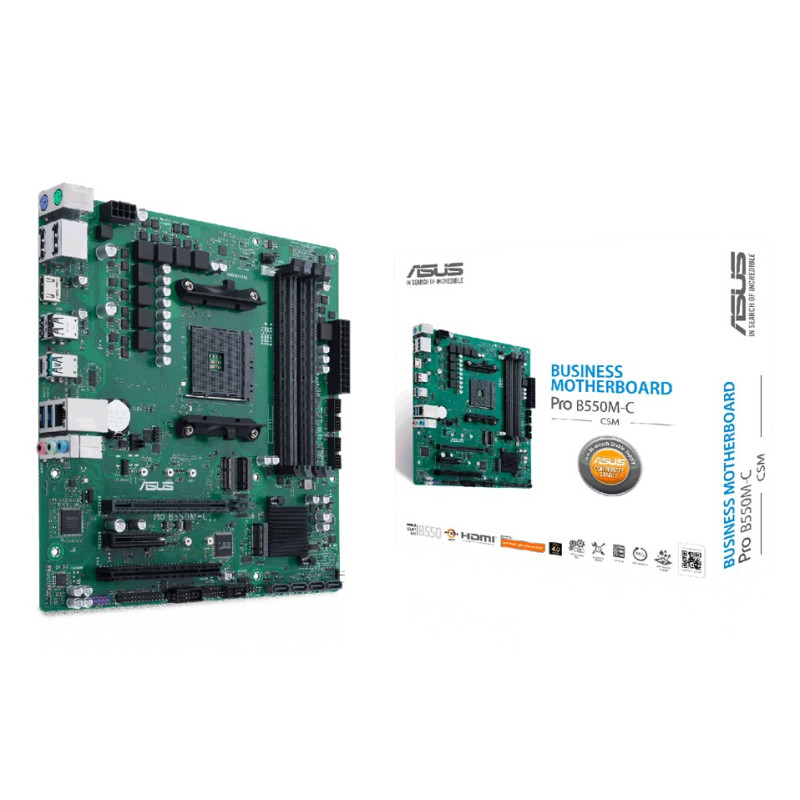 ASUS 90MB15Q0-M0EAYC PRO B550M-C/CSM, AMD, Zócalo AM4, AMD Athlon, AMD Ryzen 3000 Series, DDR4-SDRAM, 128 GB, DIMM