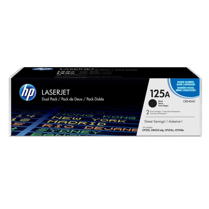 HP CB540AD Pack de ahorro de 2 cartuchos de tóner original LaserJet 125A negro, 2200 páginas, Negro, 2 pieza(s)