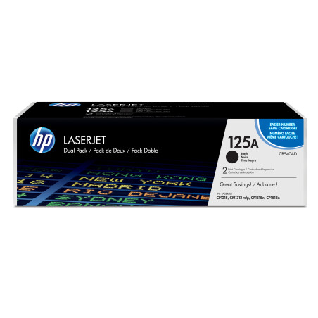 HP CB540AD Pack de ahorro de 2 cartuchos de tóner original LaserJet 125A negro, 2200 páginas, Negro, 2 pieza(s)