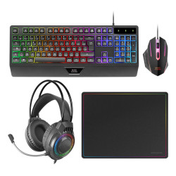 Mars Gaming MCP124PROFR MCP124PRO, Combo Gaming 4en1, Teclado RGB H-Mech con Reposamuñecas, Ratón RGB 3200DPI y Switches