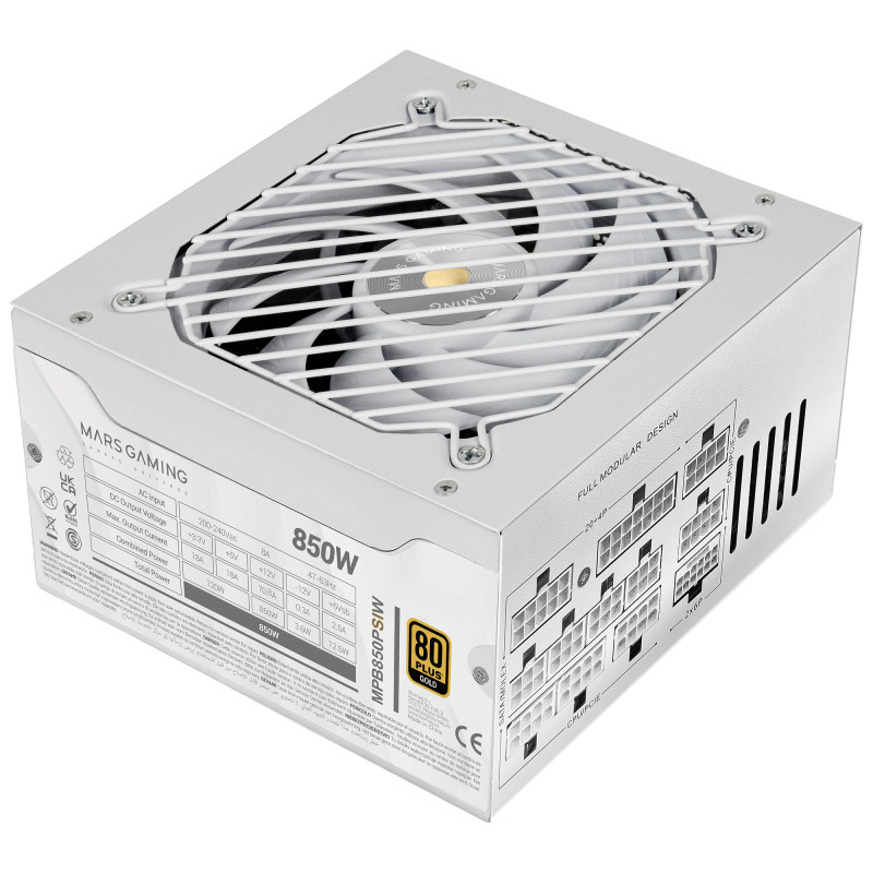 Mars Gaming MPB850PSIW MPB850PSIW, 850 W, 200 - 240 V, 47 - 63 Hz, 8 A, Activo, 120 W