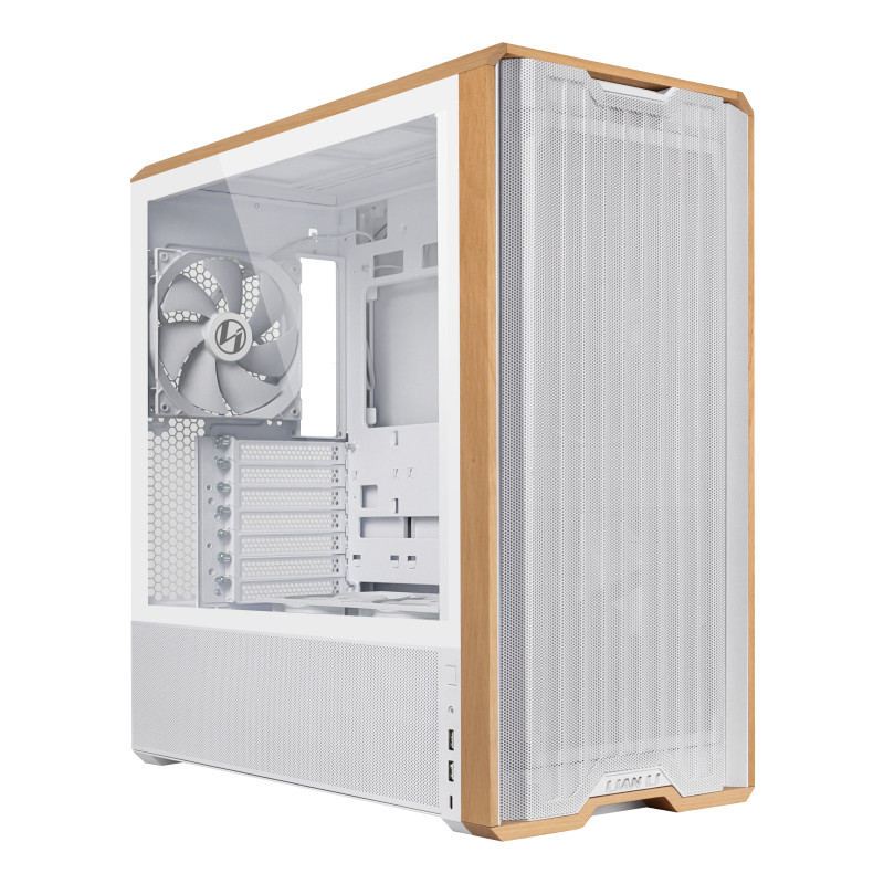 Lian Li LAN217W Lancool LAN217W, Midi Tower, PC, Blanco, Madera, ATX, EATX, SSI EEB, Acero, Vidrio templado, Madera, 18 cm