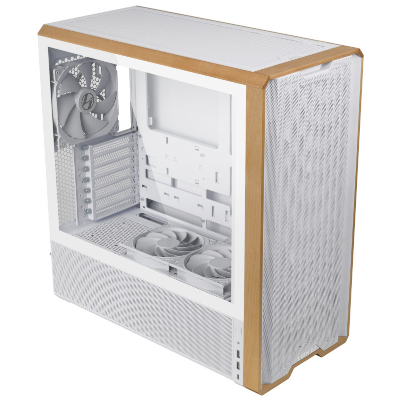 Lian Li LAN217W Lancool LAN217W, Midi Tower, PC, Blanco, Madera, ATX, EATX, SSI EEB, Acero, Vidrio templado, Madera, 18 cm
