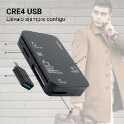 CoolBox COO-CRE-4AC LECTOR DE TARJETAS EXTERNO CRE4 + LECTOR DNIE + SIM + ADAPTADOR A USB-C, MMC, MS Micro (M2), MS PRO, MS PRO 2