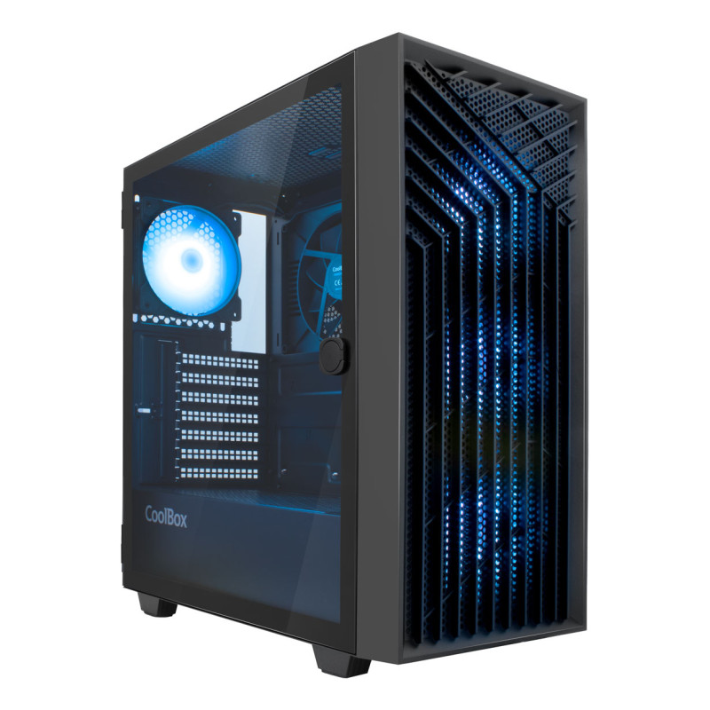 CoolBox COO-CHA-GA300B-0 GAMING CAJA ATX GA300 GRIDLINE ARGB BLACK USB-C 3.2 GEN1 SIN FTE + 5 VENTILADORES, Torre, PC, Negro,