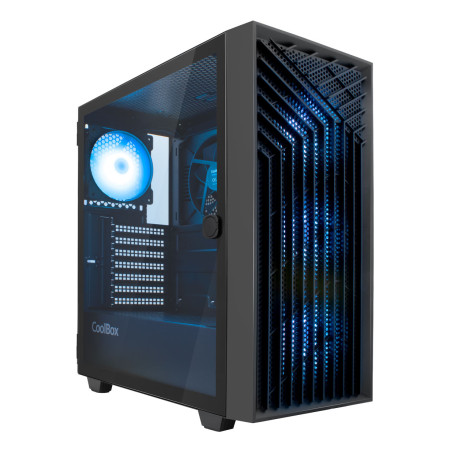 CoolBox COO-CHA-GA300B-0 GAMING CAJA ATX GA300 GRIDLINE ARGB BLACK USB-C 3.2 GEN1 SIN FTE + 5 VENTILADORES, Torre, PC, Negro,