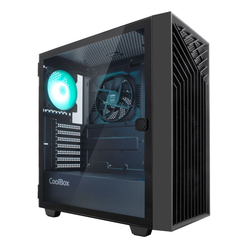 CoolBox COO-CHA-GA300B-0 GAMING CAJA ATX GA300 GRIDLINE ARGB BLACK USB-C 3.2 GEN1 SIN FTE + 5 VENTILADORES, Torre, PC, Negro,