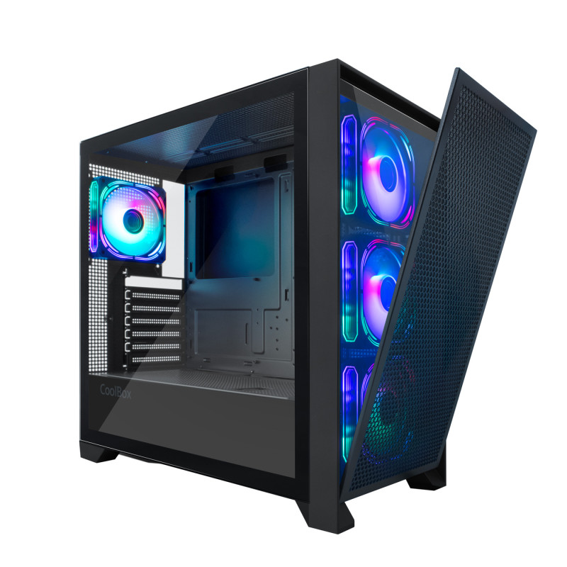 CoolBox COO-CHA-GE2000-0 GAMING CAJA ATX GE2000 DUALVIEW USB-C 3.2 GEN1 + 4 VENT.ARGB FRONTAL CRISTAL/REJILLA, Torre, PC,
