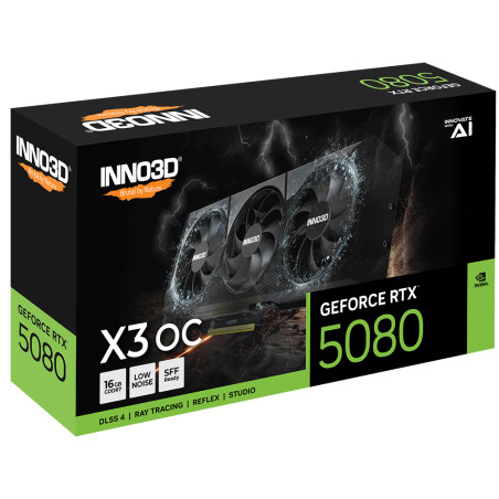INNO3D N50803-16D7X-17603930 GeForce RTX 5080 X3 OS, GeForce RTX 5080, 16 GB, GDDR7, 256 bit, PCI Express 5.0, 3 Ventilador(es)
