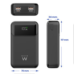 Ewent EW1164 Power Bank de 65W y 20,000 mAh – Batería Externa de Carga Rápida con Entrada y Salida USB-C, 20000 mAh, 2