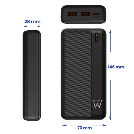 Ewent EW1163 POWER BANK 20000mAh PD 22.5W, 20000 mAh, Polímero de litio, Negro
