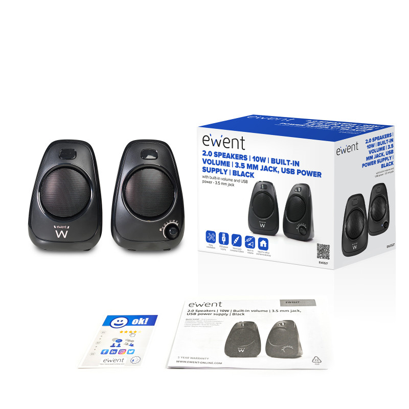 Ewent EW3527 EW3527, 2.0 canales, Alámbrico, 6 W, 80 - 20000 Hz, Negro