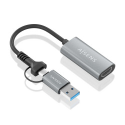 AISENS A109-0913 Conversor Aluminio USB-A+USB-C A HDMI 1080P@60Hz, USB-A/M+USB-C/M-HDMI/H, Gris, 15cm, 2.0/3.2 Gen 1 (3.1 Gen