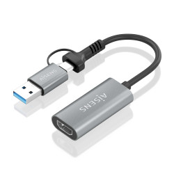 AISENS A109-0913 Conversor Aluminio USB-A+USB-C A HDMI 1080P@60Hz, USB-A/M+USB-C/M-HDMI/H, Gris, 15cm, 2.0/3.2 Gen 1 (3.1 Gen 2