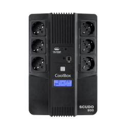 CoolBox COO-SAISCU3-800 SAI SCUDO3 800VA 480W 3+3 SCHUKOS + SOFTWARE, Línea interactiva, 0,8 kVA, 480 W, Seno, 162 V, 290 V