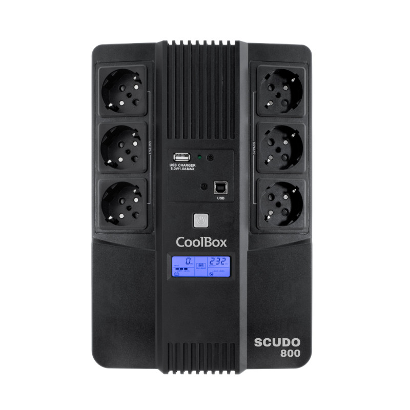 CoolBox COO-SAISCU3-800 SAI SCUDO3 800VA 480W 3+3 SCHUKOS + SOFTWARE, Línea interactiva, 0,8 kVA, 480 W, Seno, 162 V, 290 V