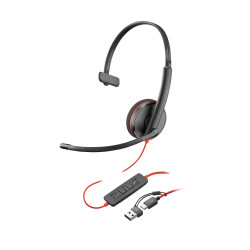 HP Poly 8X228A6 Auriculares Poly Blackwire 3220 estéreo USB-C + adaptador USB-C/A (paquete), Alámbrico, Oficina/Centro de 2