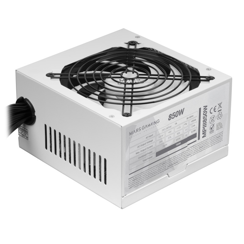 Mars Gaming MPIII850W MPIII850, Fuente Alimentación PC ATX 850W, 5 Años de Garantía, 85% Eficiencia, Sistema Digital APFC,