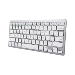 Trust 24654 Teclado Bluetooth inalámbrico, Mini, Inalámbrico, Bluetooth, Switch de tecla de tijera, QWERTY, Plata, Blanco