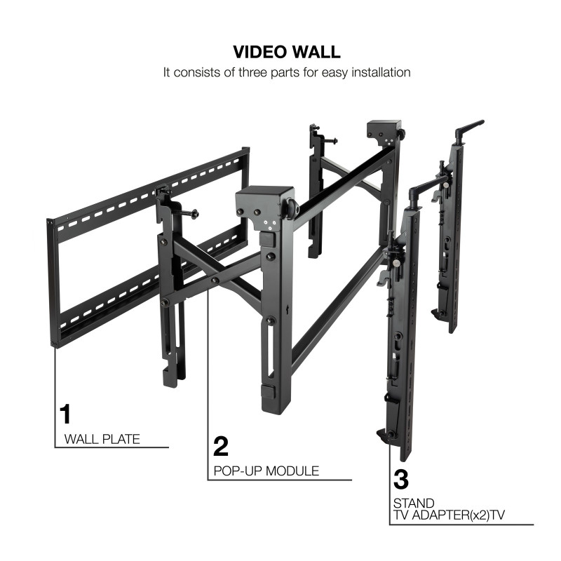 TooQ TQVW5470T Soporte Video Wall de Pared para Pantalla 45”- 70”, Negro, 70 kg, 137,2 cm (54"), 177,8 cm (70"), 200 x 200