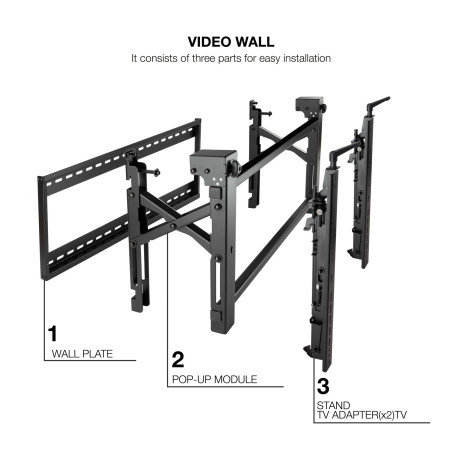 TooQ TQVW5470T Soporte Video Wall de Pared para Pantalla 45”- 70”, Negro, 70 kg, 137,2 cm (54"), 177,8 cm (70"), 200 x 200
