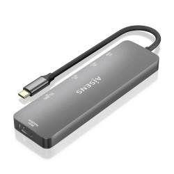 AISENS ASUC-6P016-GR USB-C Dock 6 EN 1, USB-C a 1xHDMI, 2xUSB-A, 1xUSB-C PD 100W, 1xSD, 1xMicro SD, Gris, 15cm, Alámbrico, USB 2