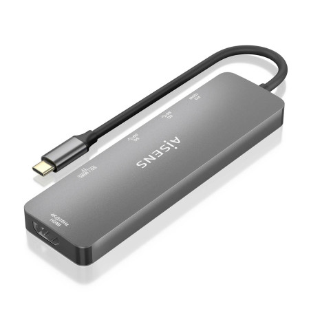 AISENS ASUC-6P016-GR USB-C Dock 6 EN 1, USB-C a 1xHDMI, 2xUSB-A, 1xUSB-C PD 100W, 1xSD, 1xMicro SD, Gris, 15cm, Alámbrico, USB