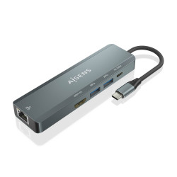 AISENS ASUC-5P011-GR USB-C Dock 5 en 1, USB-C a 1xHDMI, 1xRJ45, 2xUSB, 1xPD, Gris, 15 cm, Alámbrico, USB 3.2 Gen 1 (3.1 Gen 1) 2
