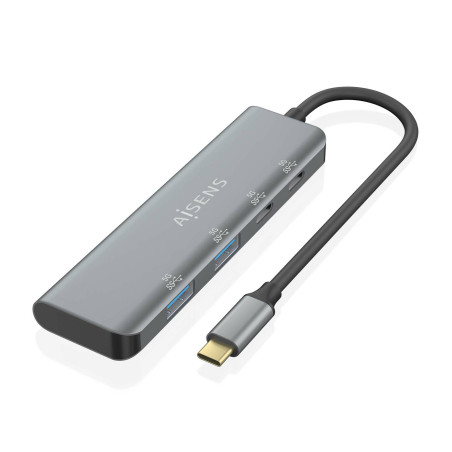 AISENS A109-0763 Hub USB 3.2 Gen1 5G USB-C, USB-C/M-2xUSB-C/H-2xUSB-A/H, Gris, 15 cm, USB 3.2 Gen 1 (3.1 Gen 1) Type-C, USB 3.2