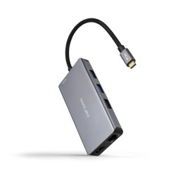 Nanocable 10.16.1009 HUB USB-C 9 en 1, Conversor USB-C a 3 x USB-A + 2 x HDMI + RJ45 + TF + SD + USB-C PD 100W, Aluminio, 15