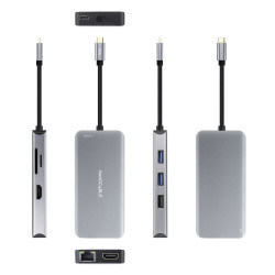 Nanocable 10.16.1009 HUB USB-C 9 en 1, Conversor USB-C a 3 x USB-A + 2 x HDMI + RJ45 + TF + SD + USB-C PD 100W, Aluminio, 15 2