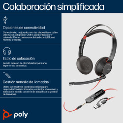 HP Poly 8X231AA Auriculares estéreo Poly Blackwire 5220 USB-C + Conector de 3,5 mm + Adaptador USB-C/A, Alámbrico, 2