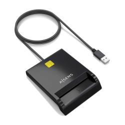 AISENS ASCR-SN06-BK Lector de Tarjeta Inteligente DNI, Negro, USB 2.0, 1 m, Negro