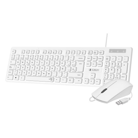 SUBBLIM SUBKBC-CSSK02 Teclado Ergonómico y ratón Combo Business Slim Silencioso con cable USB Blanco, Alámbrico, USB,