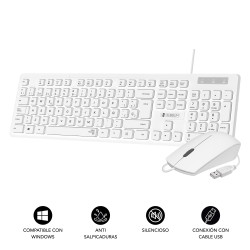 SUBBLIM SUBKBC-CSSK02 Teclado Ergonómico y ratón Combo Business Slim Silencioso con cable USB Blanco, Alámbrico, USB, 2