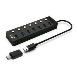Ewent EW1147 EW1147, USB 3.2 Gen 1 (3.1 Gen 1) Type-A, USB 3.2 Gen 1 (3.1 Gen 1) Type-A, 5000 Mbit/s, Negro, Acrilonitrilo
