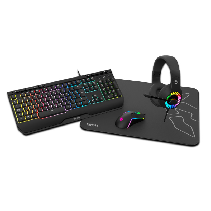 Krom NXKROMKENYA Kenya, Alámbrico, USB, Interruptor de membrana, LED RGB, Negro, Ratón incluido