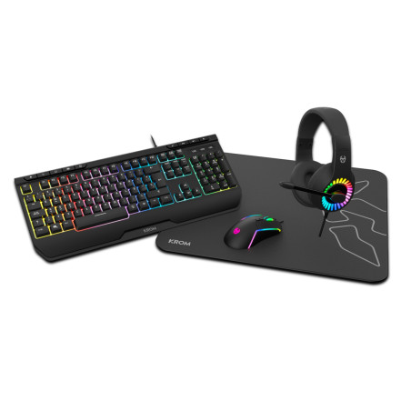 Krom NXKROMKENYA Kenya, Alámbrico, USB, Interruptor de membrana, LED RGB, Negro, Ratón incluido