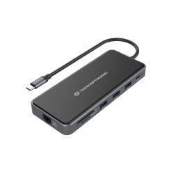 Conceptronic DONN15G DONN15G, Alámbrico, USB 3.2 Gen 1 (3.1 Gen 1) Type-C, 100 W, 1000 Mbit/s, Gris, MicroSD (TransFlash), SD