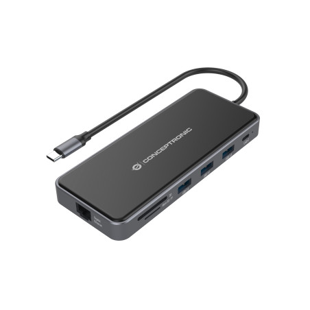 Conceptronic DONN15G DONN15G, Alámbrico, USB 3.2 Gen 1 (3.1 Gen 1) Type-C, 100 W, 1000 Mbit/s, Gris, MicroSD (TransFlash), SD