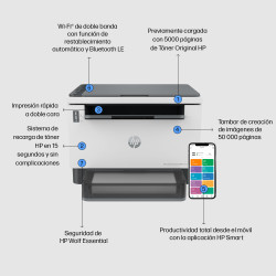 HP 381V0A LaserJet Tank 2604dw Inalámbrico Multifunction Blanco y negro Impresora, Fotocopiadora, escáner; Dúplex, Laser, 2