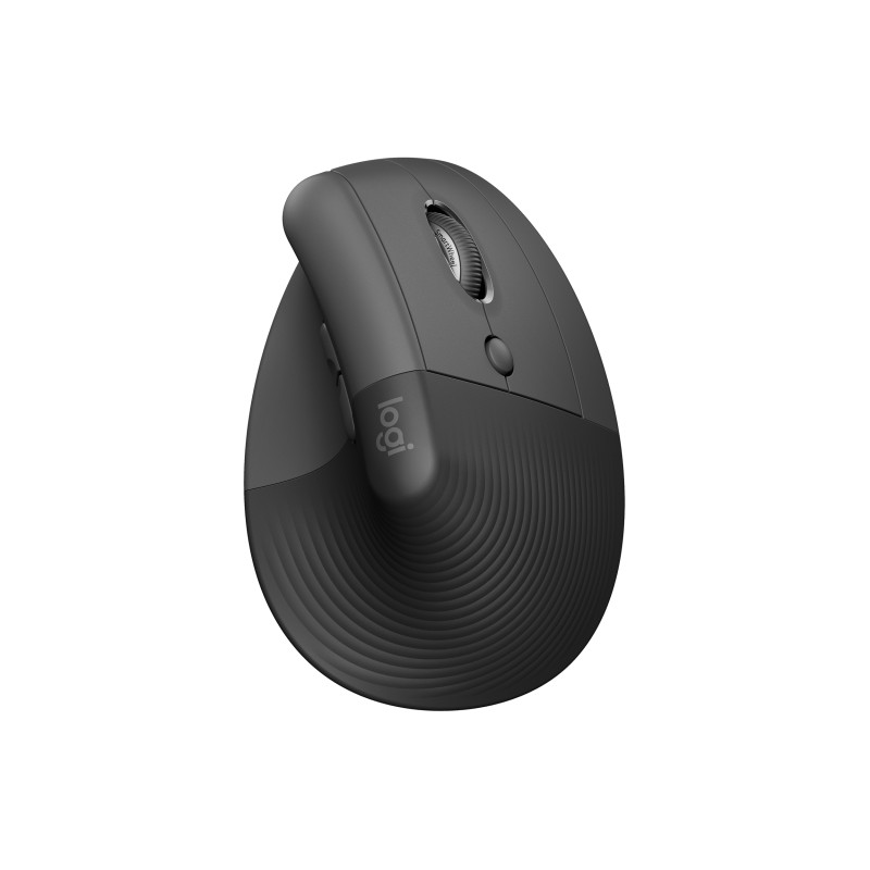Logitech 910-006473 Lift, mano derecha, Diseño vertical, Óptico, RF Wireless + Bluetooth, 4000 DPI, Grafito