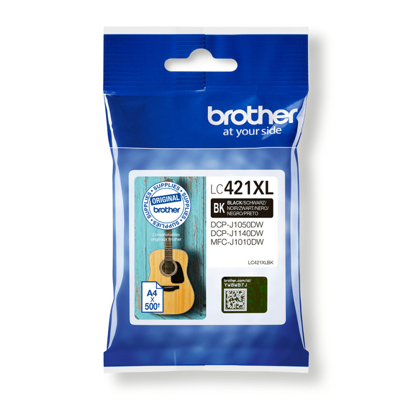 Brother LC421XLBK LC-421XLBK, Alto rendimiento (XL), Negro, 1 pieza(s), 500 páginas, 500 páginas, Pack individual