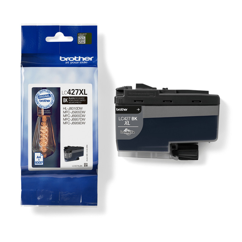 Brother LC427XLBK LC-427XLBK, Alto rendimiento (XL), Negro, Tinta a base de pigmentos, 1 pieza(s), 6000 páginas, Pack