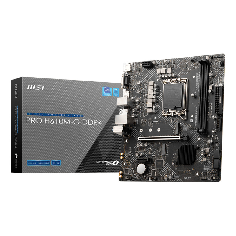MSI PRO H610M-G DDR4 PRO H610M-G DDR4, Intel, LGA 1700, Intel® Core™ i9, LGA 1700, DDR4-SDRAM, 64 GB