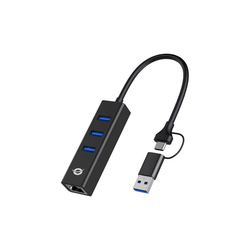 Conceptronic DONN07BA DONN07BA, Alámbrico, USB Type-A/USB Type-C, Ethernet, 5000 Mbit/s, Negro