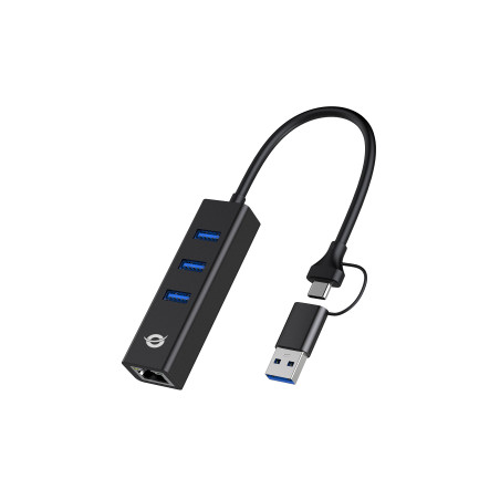 Conceptronic DONN07BA DONN07BA, Alámbrico, USB Type-A/USB Type-C, Ethernet, 5000 Mbit/s, Negro