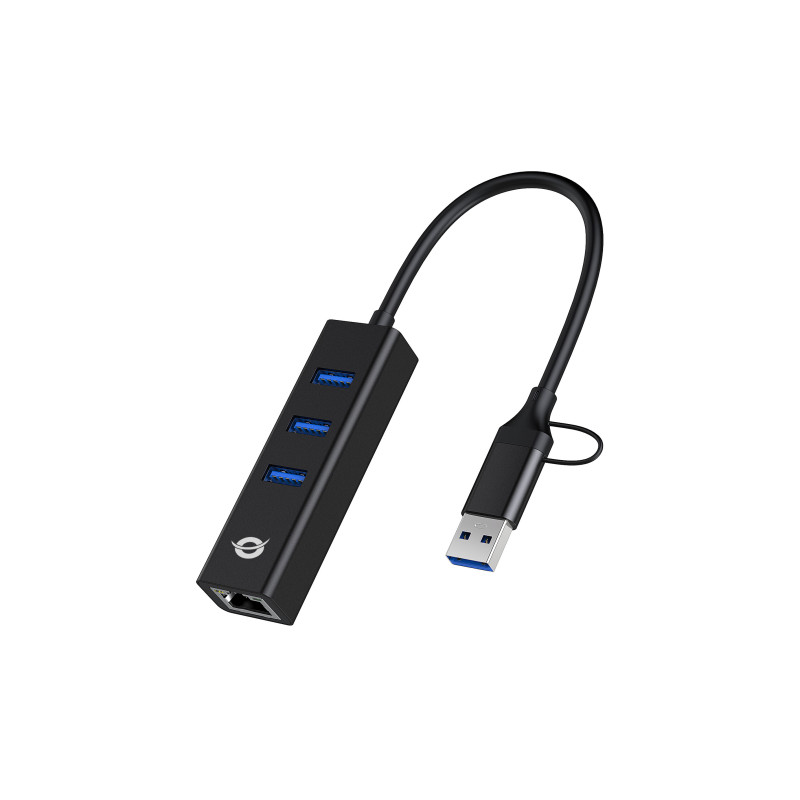 Conceptronic DONN07BA DONN07BA, Alámbrico, USB Type-A/USB Type-C, Ethernet, 5000 Mbit/s, Negro