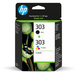 HP 3YM92AE Paquete de 2 cartuchos de tinta Original 303 negro/tricolor, Rendimiento estándar, Negro, Cian, Magenta, Amarillo,